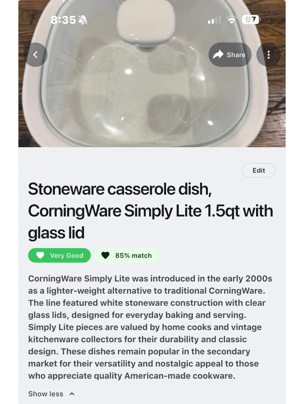 CorningWare Simply Lite 1.5qt Stoneware Casserole Dish with Glass Lid